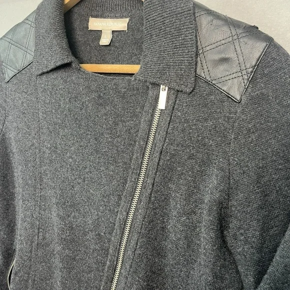 J Crew Merino Wool Blend Knit Motorcycle‎ Moto Jacket Full Zip Asymmetric L - Picture 2 of 7